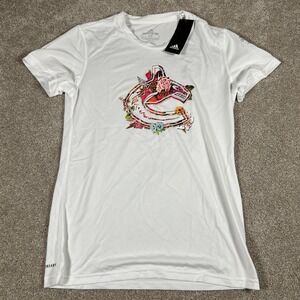 Adidas Womens Small White Vancouver Canucks NHL Aeroready Creator‎ T-Shirt NWT